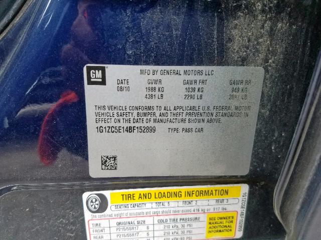 1G1ZC5E14BF152899 - 2011 CHEVROLET MALIBU 1LT ლურჯი ფოტო 10