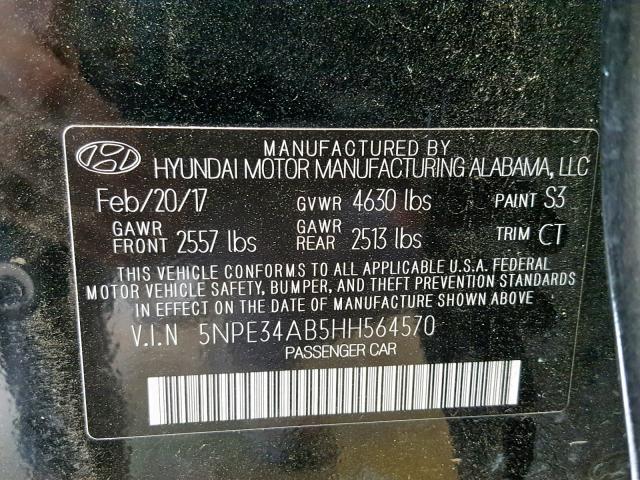 5NPE34AB5HH564570 - 2017 HYUNDAI SONATA SPO BLACK photo 10