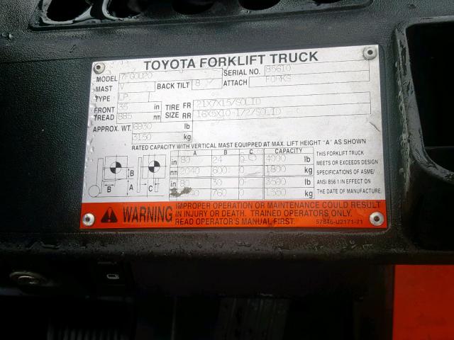 85610 - 2004 TOYOTA FORKLIFT ORANGE photo 10