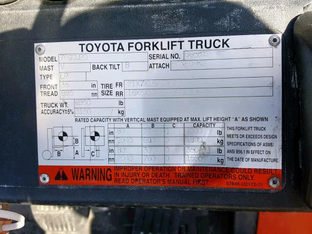 86581 - 2004 TOYOTA FORKLIFT ORANGE photo 10