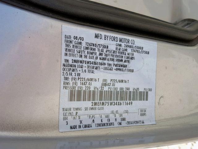 2MEFM75W34X611649 - 2004 MERCURY GRAND MARQ SILVER photo 10