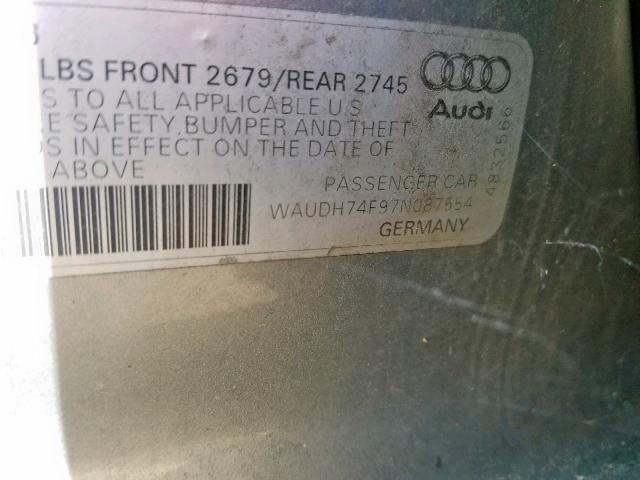 WAUDH74F97N087554 - 2007 AUDI A6 3.2 QUA SILVER photo 10