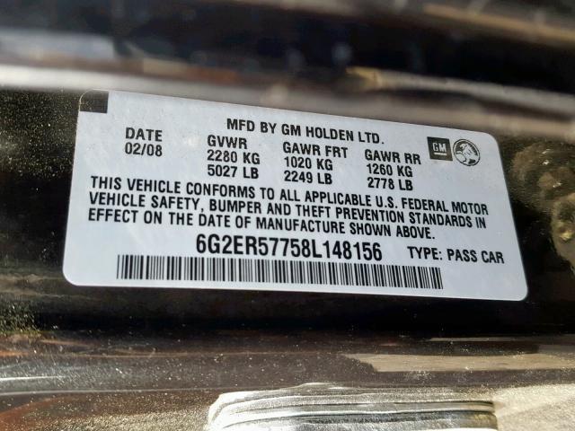 6G2ER57758L148156 - 2008 PONTIAC G8 BLACK photo 10