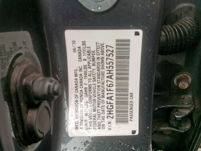 2HGFA1F67AH557527 - 2010 HONDA CIVIC LX-S Boz foto 10