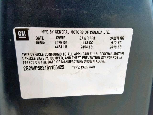 2G2WP582161155425 - 2006 PONTIAC GRAND PRIX BLUE photo 10