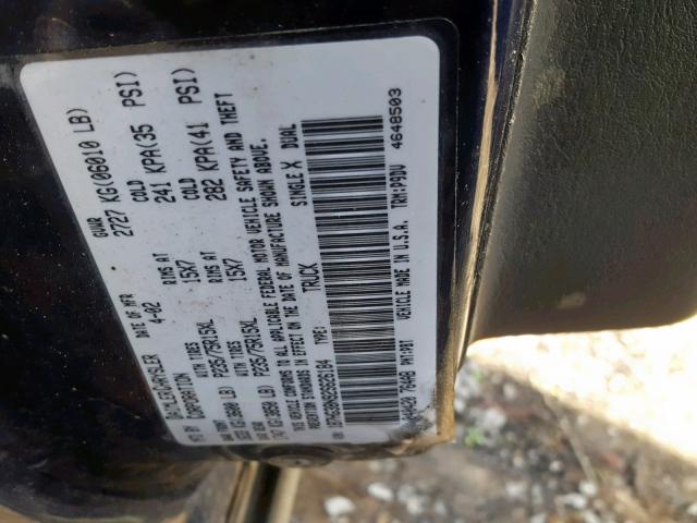 1B7HG38N92S626184 - 2002 DODGE DAKOTA QUA BLUE photo 10