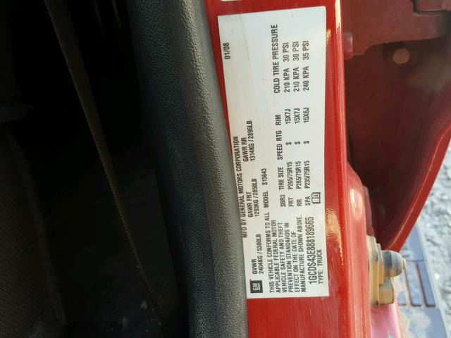 1GCDS43E888189665 - 2008 CHEVROLET COLORADO L RED photo 10