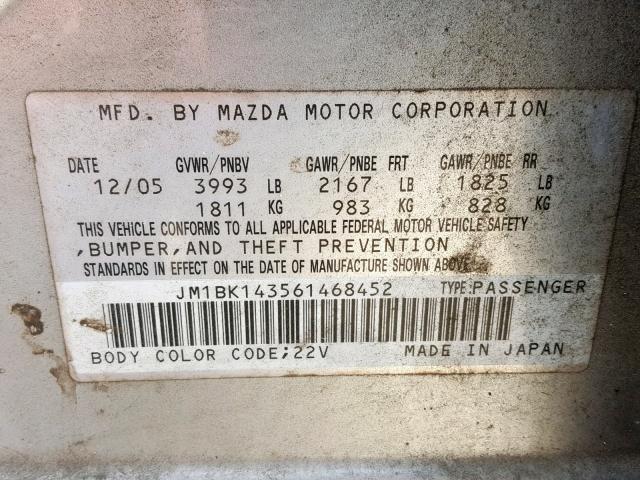 JM1BK143561468452 - 2006 MAZDA 3 HATCHBAC SILVER photo 10