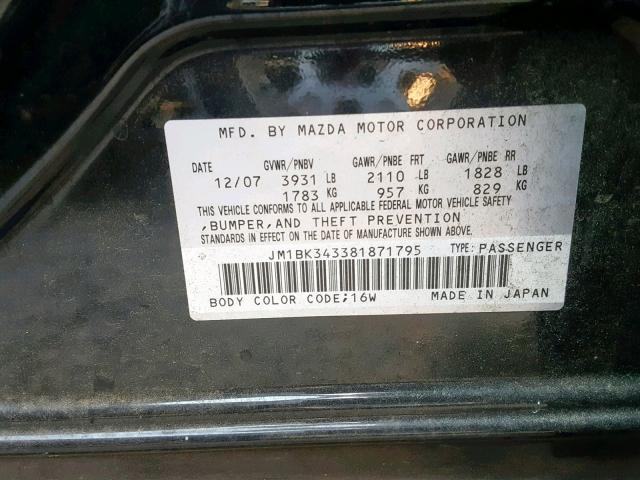 JM1BK343381871795 - 2008 MAZDA 3 HATCHBAC BLACK photo 10