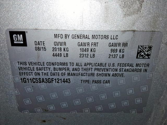 1G11C5SA3GF121443 - 2016 CHEVROLET MALIBU LIM SILVER photo 10