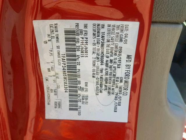 1FAFP34N85W283304 - 2005 FORD FOCUS ZX4 RED photo 10