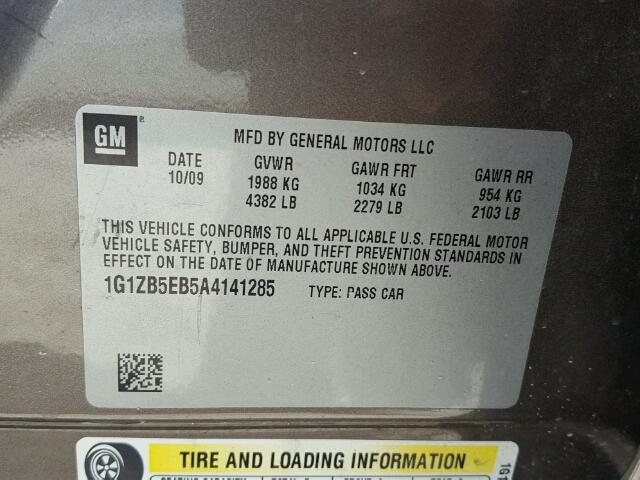 1G1ZB5EB5A4141285 - 2010 CHEVROLET MALIBU LS GRAY photo 10