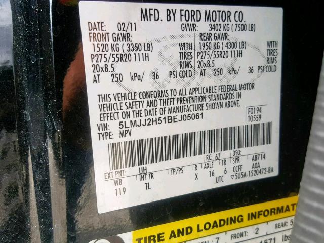 5LMJJ2H51BEJ05061 - 2011 LINCOLN NAVIGATOR BLACK photo 10