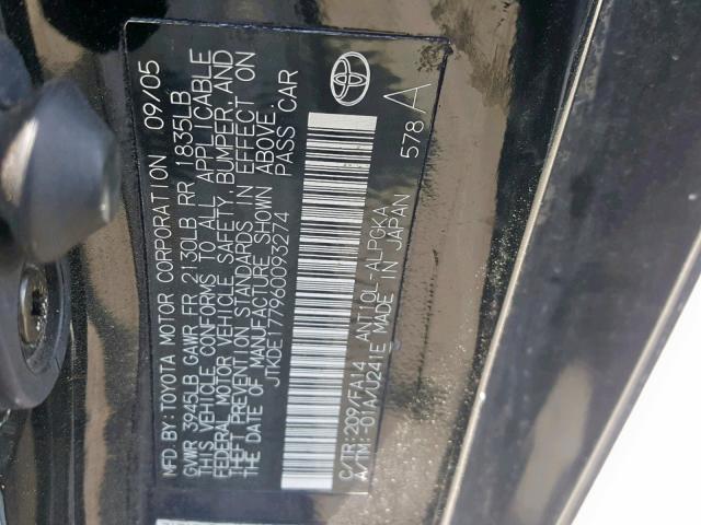 JTKDE177960093274 - 2006 TOYOTA SCION TC 黑色 照片 10