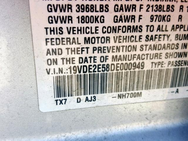 19VDE2E58DE000949 - 2013 ACURA ILX 24 PRE SILVER photo 10