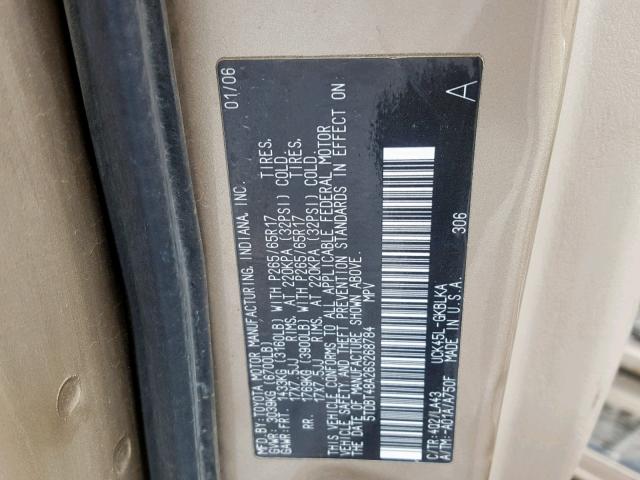 5TDBT48A26S268784 - 2006 TOYOTA SEQUOIA LI GOLD photo 10