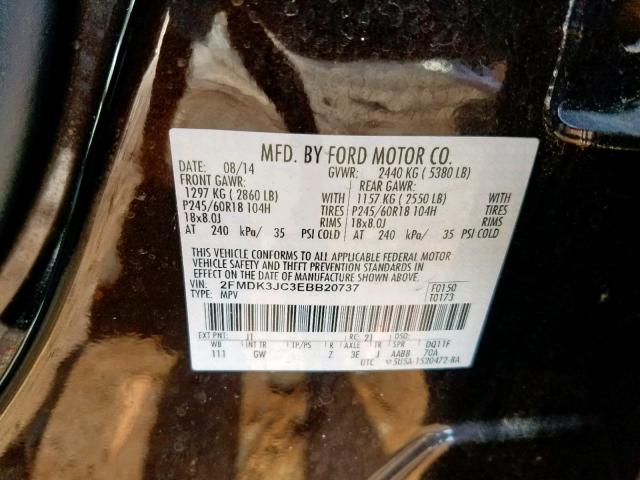 2FMDK3JC3EBB20737 - 2014 FORD EDGE SEL BROWN photo 10