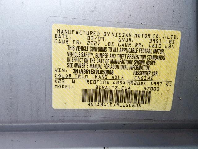 3N1AB61EX9L650808 - 2009 NISSAN SENTRA 2.0 SILVER photo 10