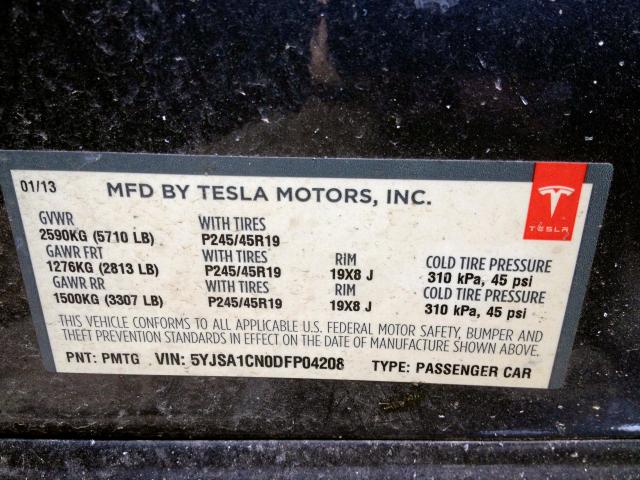 5YJSA1CN0DFP04208 - 2013 TESLA MODEL S GRAY photo 9