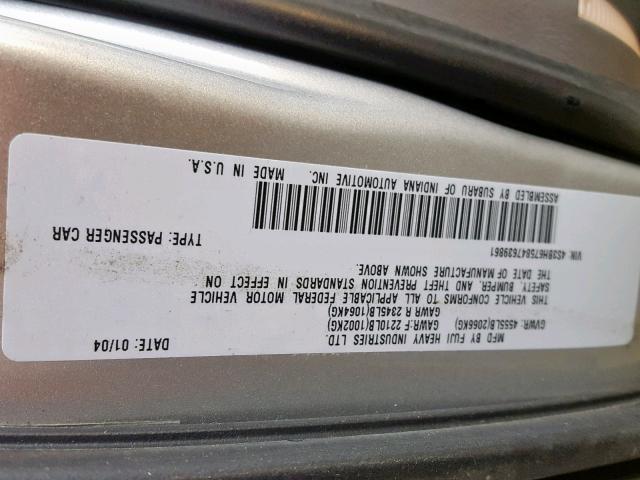 4S3BH675847639861 - 2004 SUBARU LEGACY OUT SILVER photo 10