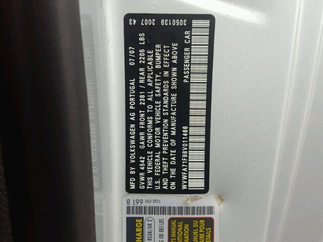 WVWFA71F98V011466 - 2008 VOLKSWAGEN EOS LUX 银色 照片 10