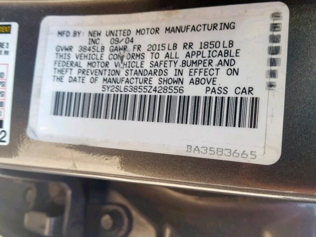 5Y2SL63855Z428556 - 2005 PONTIAC VIBE GRAY photo 10