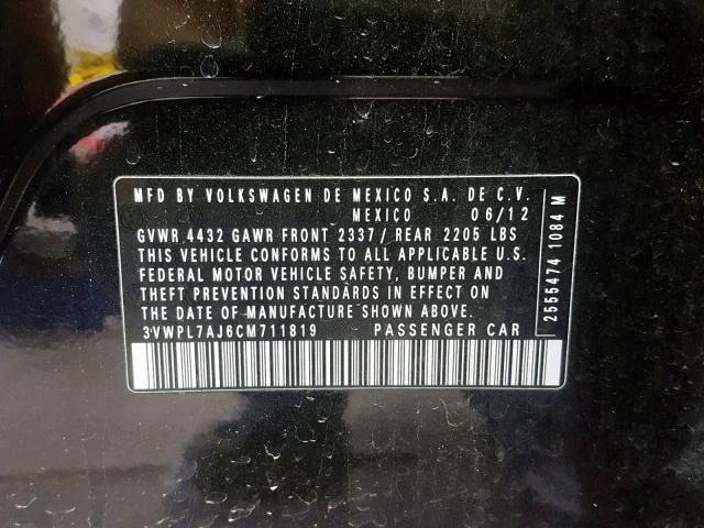 3VWPL7AJ6CM711819 - 2012 VOLKSWAGEN JETTA TDI BLACK photo 10