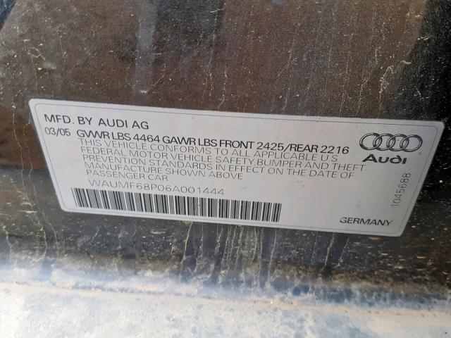 WAUMF68P06A001444 - 2006 AUDI A3 2.0 SPO CHARCOAL photo 10