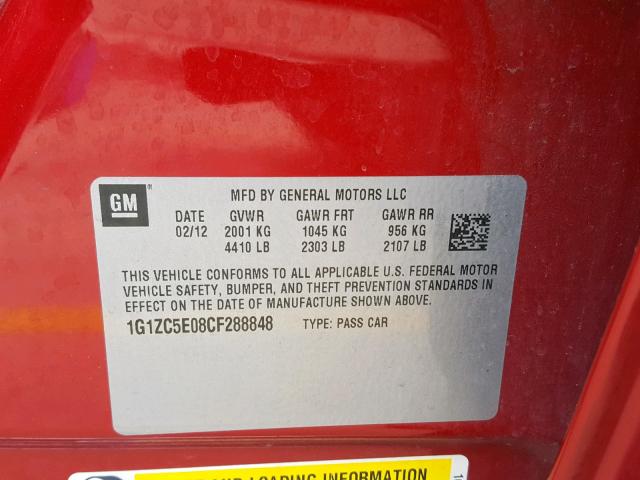 1G1ZC5E08CF288848 - 2012 CHEVROLET MALIBU 1LT 红色 照片 10