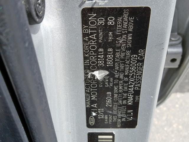 KNAFU4A2XC5560019 - 2012 KIA FORTE EX SILVER photo 10