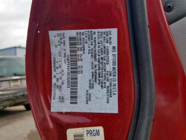 1FAFP55U13G268023 - 2003 FORD TAURUS SES RED photo 10