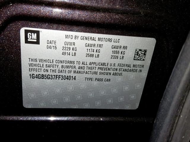 1G4GB5G37FF304014 - 2015 BUICK LACROSSE PURPLE photo 10