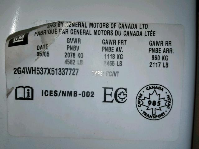 2G4WH537X51337727 - 2005 BUICK ALLURE CXS WHITE photo 10