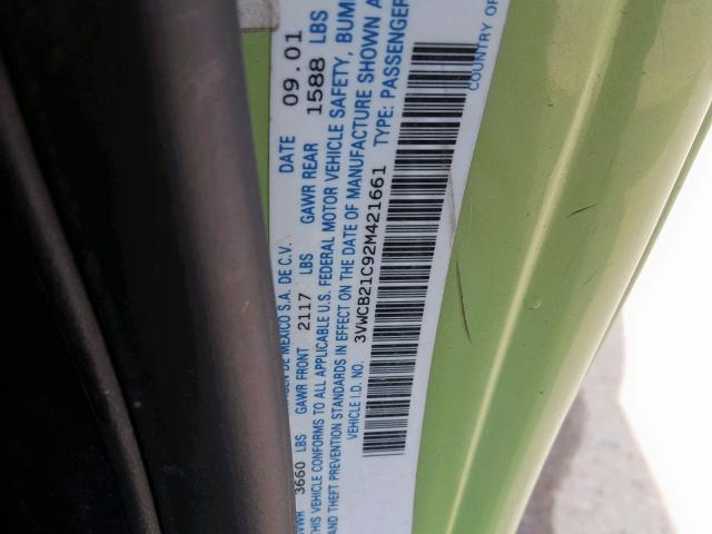 3VWCB21C92M421661 - 2002 VOLKSWAGEN NEW BEETLE Yaşıl foto 10