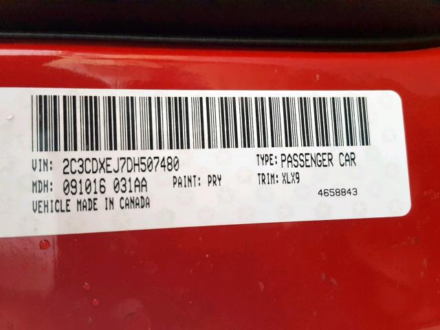 2C3CDXEJ7DH507480 - 2013 DODGE CHARGER SR RED photo 10