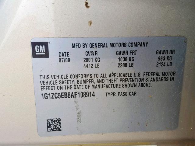 1G1ZC5EB8AF108914 - 2010 CHEVROLET MALIBU 1LT 棕色 照片 10