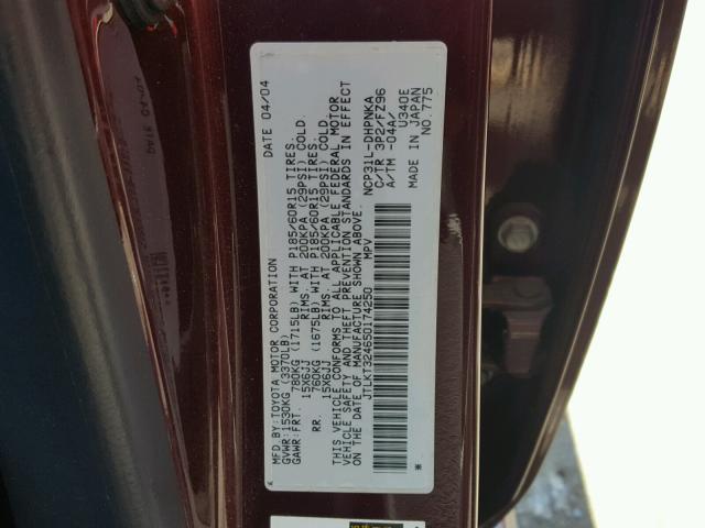 JTLKT324650174250 - 2005 TOYOTA SCION XB მუქწითელი ფოტო 10