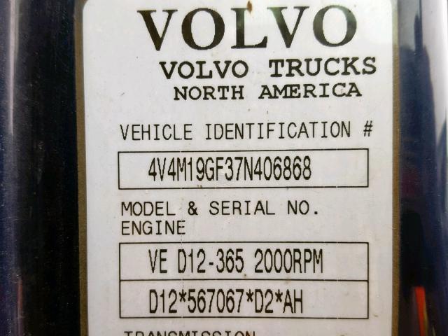 4V4M19GF37N406868 - 2007 VOLVO VN VNM BLUE photo 10