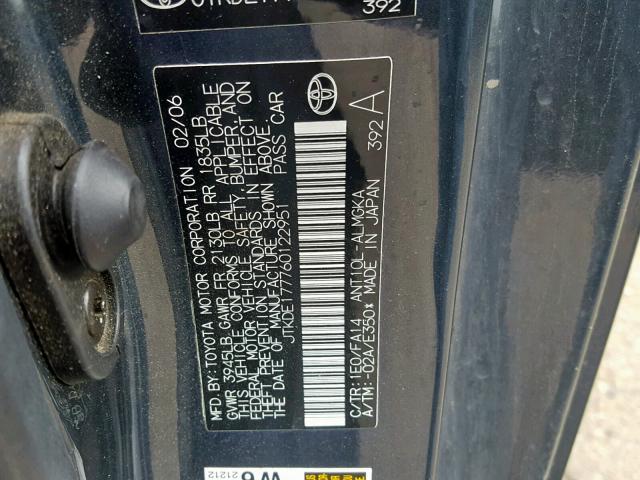 JTKDE177760122951 - 2006 TOYOTA SCION TC GRAY photo 10