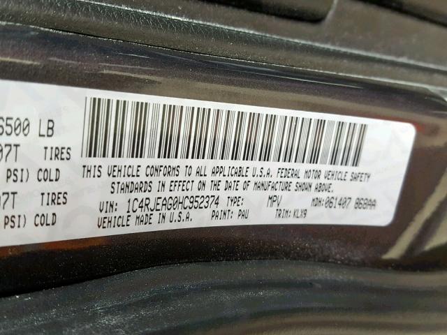 1C4RJEAG0HC952374 - 2017 JEEP GRAND CHER GRAY photo 10