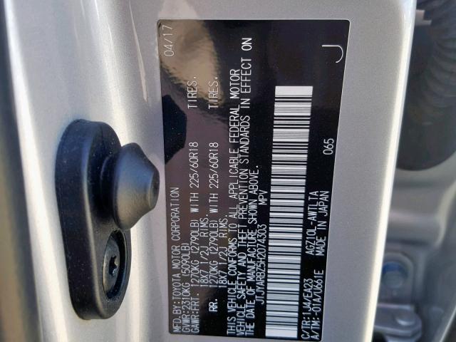 JTJYARBZ5H2074303 - 2017 LEXUS NX 200T SILVER photo 10