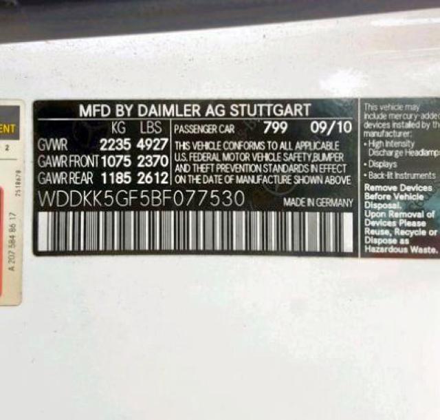 WDDKK5GF5BF077530 - 2011 MERCEDES-BENZ E 350 WHITE photo 10