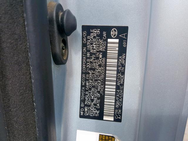 JTKDE177850057686 - 2005 TOYOTA SCION TC ლურჯი ფოტო 10