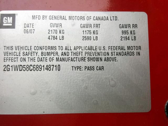 2G1WD58C689148710 - 2008 CHEVROLET IMPALA SUP RED photo 10
