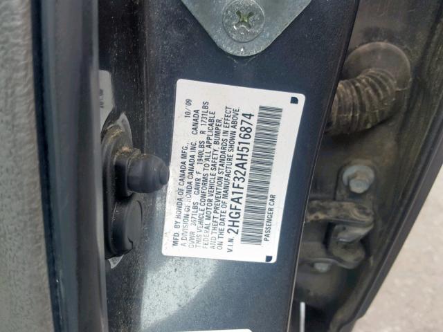 2HGFA1F32AH516874 - 2010 HONDA CIVIC VP GRAY photo 10