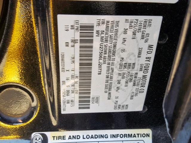 5LMFU27506LJ20778 - 2006 LINCOLN NAVIGATOR 黑色 照片 10