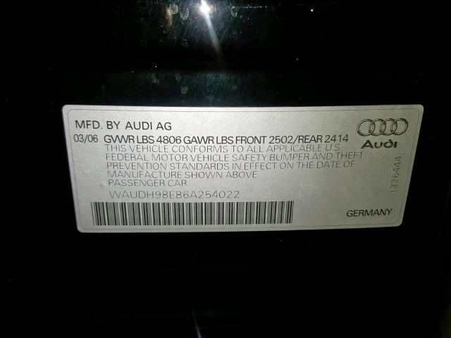 WAUDH98E86A254022 - 2006 AUDI A4 3.2 QUA BLACK photo 10