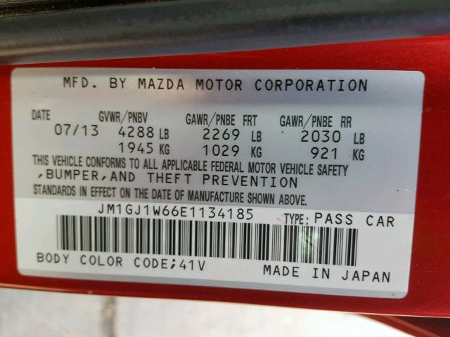 JM1GJ1W66E1134185 - 2014 MAZDA 6 GRAND TO RED photo 10