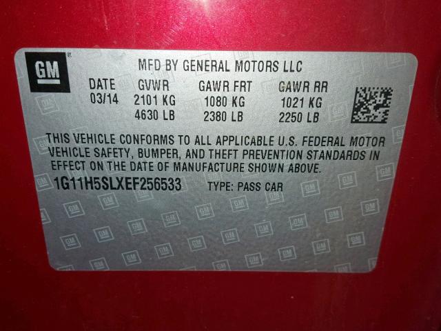 1G11H5SLXEF256533 - 2014 CHEVROLET MALIBU LTZ წითელი ფოტო 10