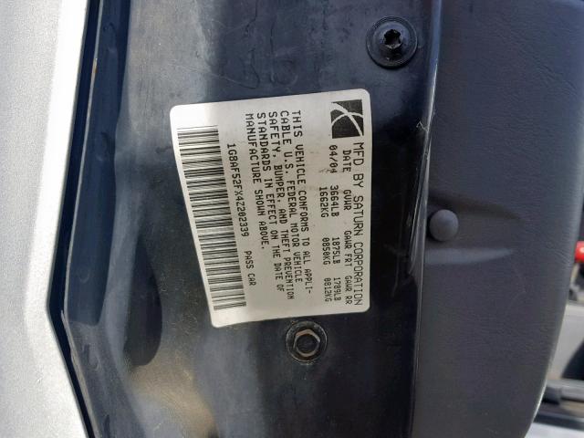 1G8AF52FX4Z202339 - 2004 SATURN ION LEVEL SILVER photo 10